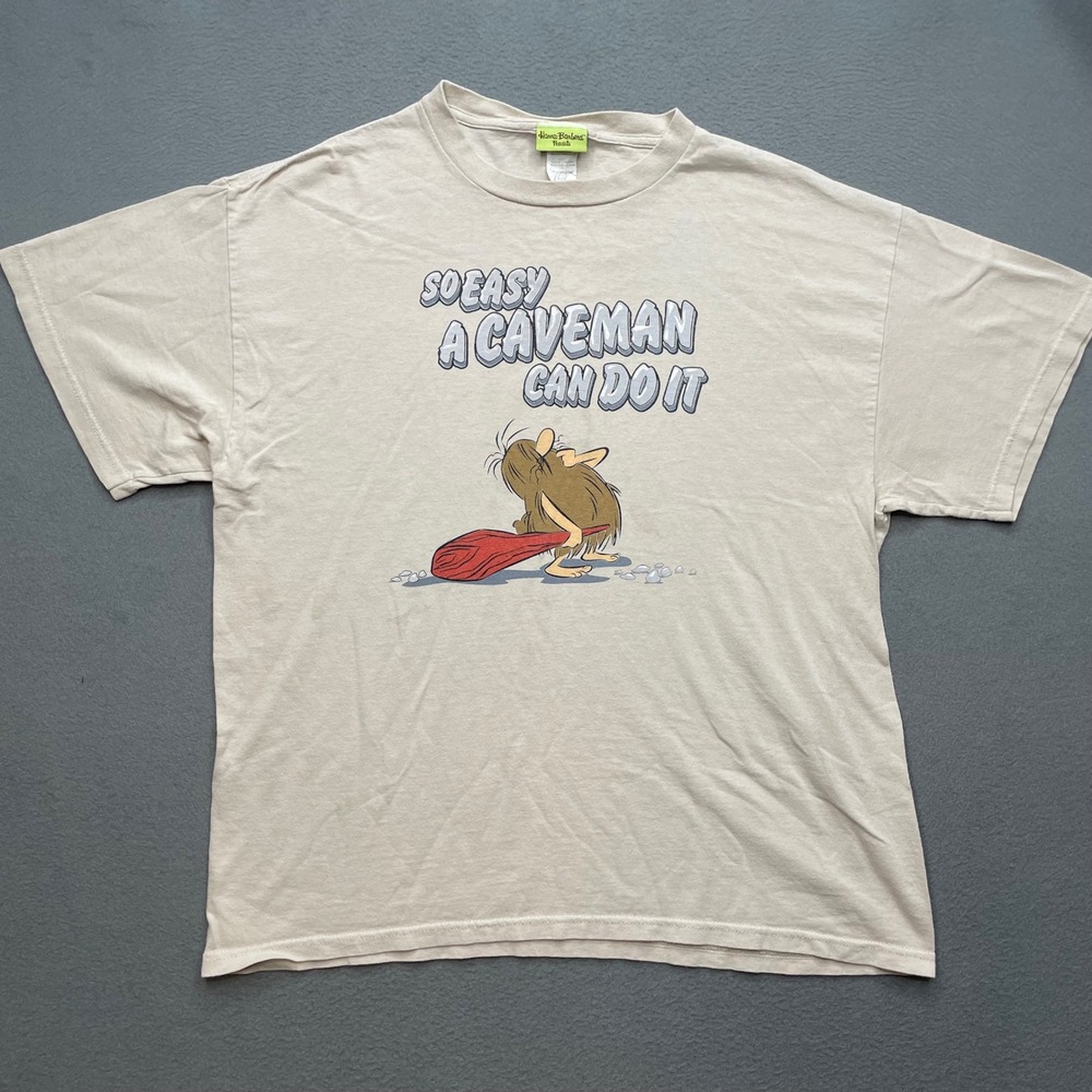 Hanna-Barbera Men T-Shirt Cotton Large Captain Caveman Graphic Tan Retro Humor